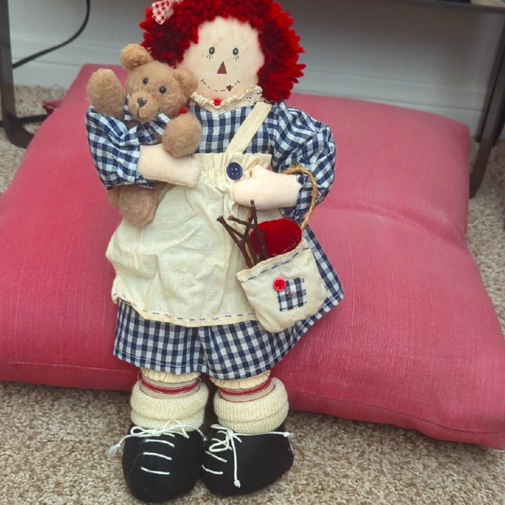 Rag Doll with Blue Checkered Dress and Red Hair